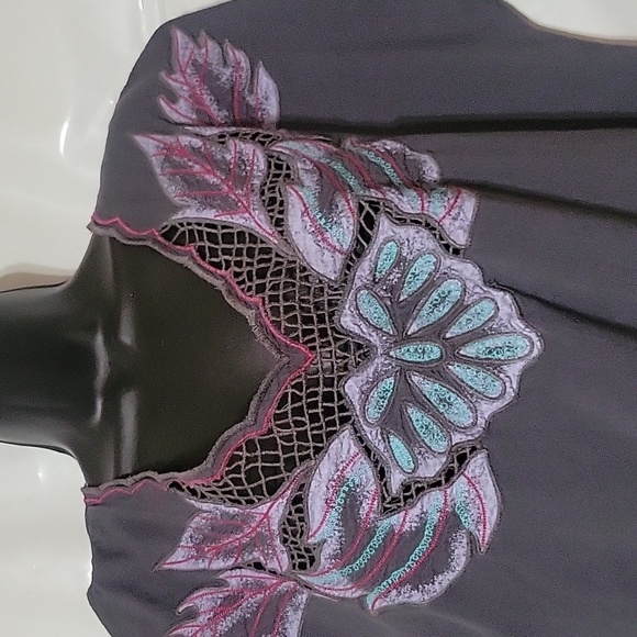 SWEET by Miss Me charcoal gray boho romper Floral Cutout Summer Beach Coastal - Picture 2 of 6